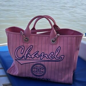 Chanel 2023 Baseball Canvas Shopper Deauville Pink/Navy Tote